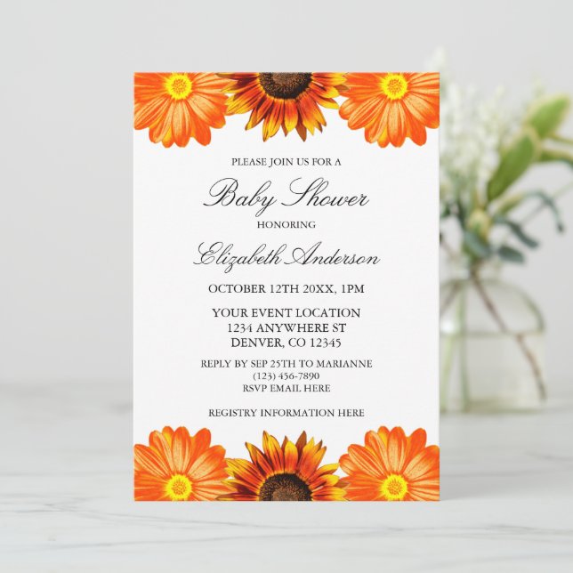 Invitación Autumn Floral Sunflower Baby Shower (Anverso de pie)