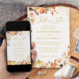 Invitación Autumn Floral Terracotta Gold Pumpkin Wedding