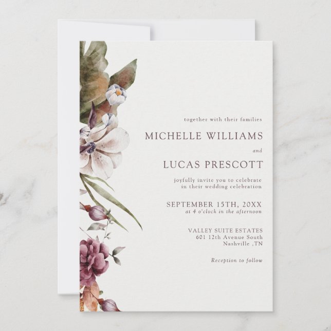 Invitación Autumn Floral Wedding Invitation (Anverso)