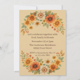 Invitación Autumn Floral Wreath - Elegante cena de Acción de 