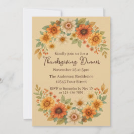 Invitación Autumn Floral Wreath - Elegante cena de Acción de