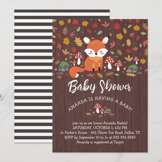 Invitación Autumn Fox Woodland Baby Shower (Anverso / Reverso)