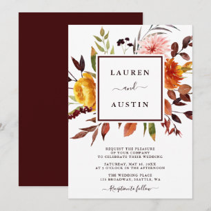 Invitación Autumn Garden Marsala Watercolor Boda