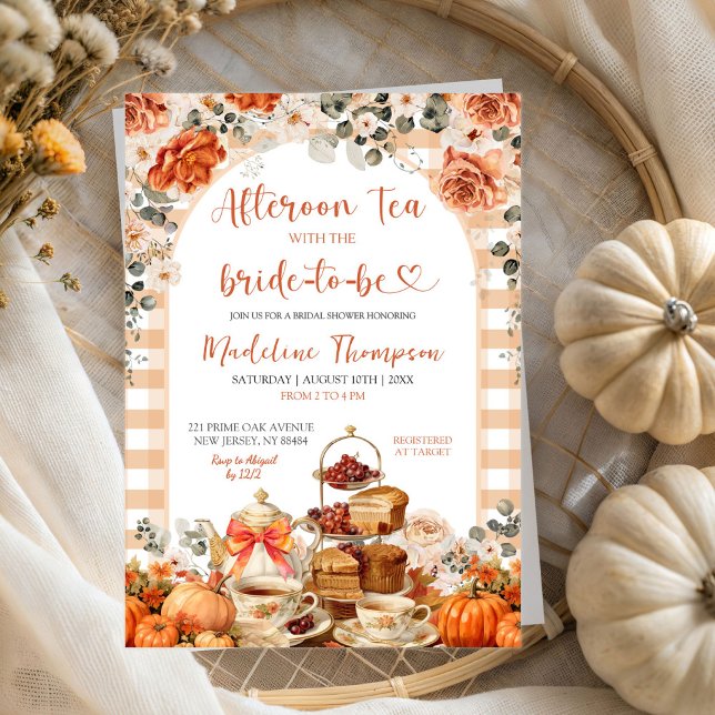 Invitación Autumn Gingham Pumpkin Tea Fiesta Bridal Shower (Subido por el creador)