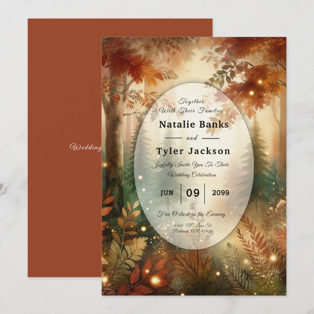 Invitación Autumn Glow in the Enchanted Forest Wedding (Anverso / Reverso)