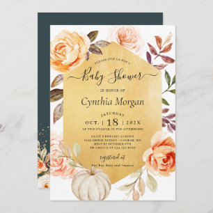 Invitación Autumn Gold Floral Little Pumpkin Baby Shower