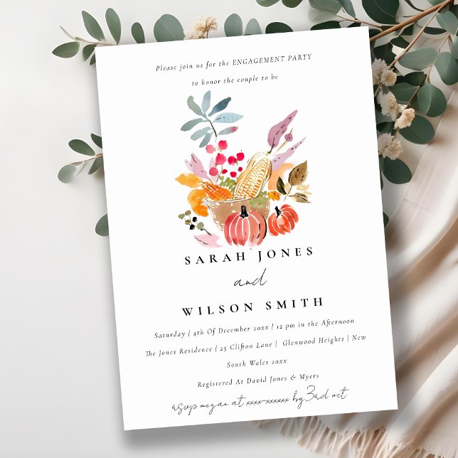 Invitación Autumn Harvest Pumpkin Watercolor Engagement (Subido por el creador)
