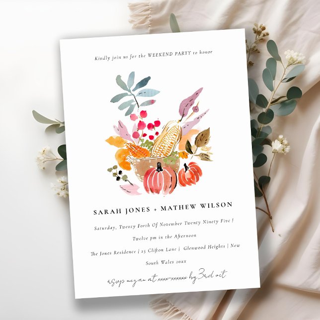 Invitación Autumn Harvest Pumpkin Watercolor Weekend Party (Subido por el creador)
