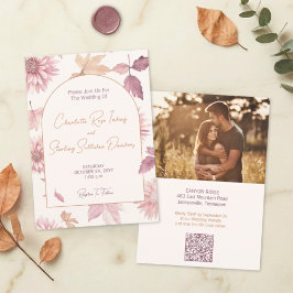 Invitación Autumn Leaves Blush Terracotta Photo Wedding