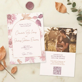Invitación Autumn Leaves Blush Terracotta Photo Wedding