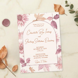 Invitación Autumn Leaves Blush Terracotta Photo Wedding