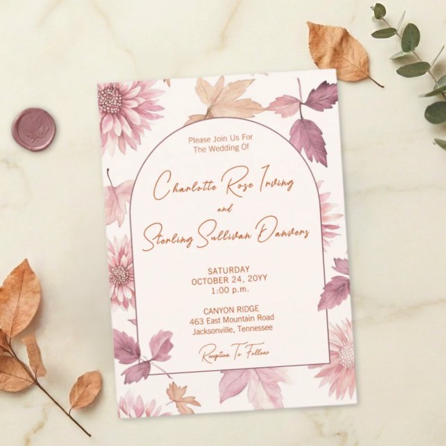Invitación Autumn Leaves Blush Terracotta Photo Wedding (Subido por el creador)