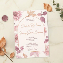 Invitación Autumn Leaves Blush Terracotta Photo Wedding