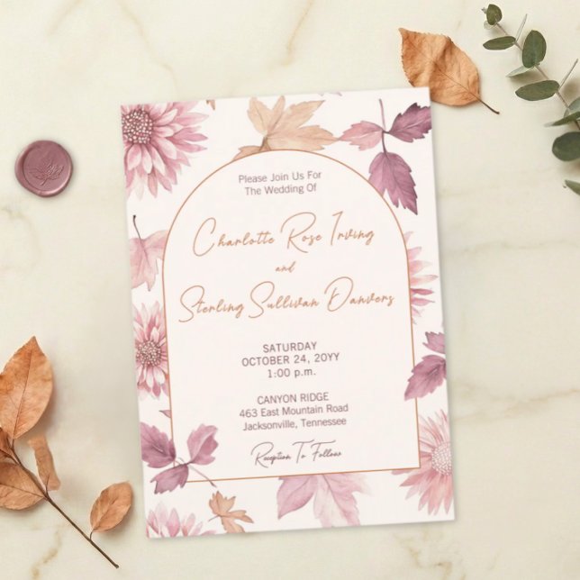 Invitación Autumn Leaves Blush Terracotta Photo Wedding (Subido por el creador)