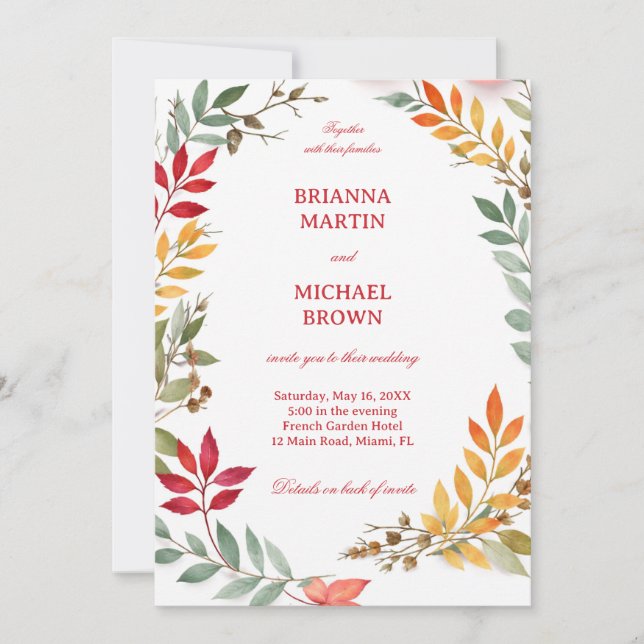 Invitación Autumn Leaves Botanical Frame (Anverso)