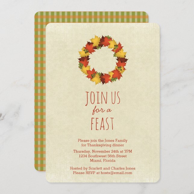 Invitación Autumn Leaves Thanksending Wreath (Anverso / Reverso)