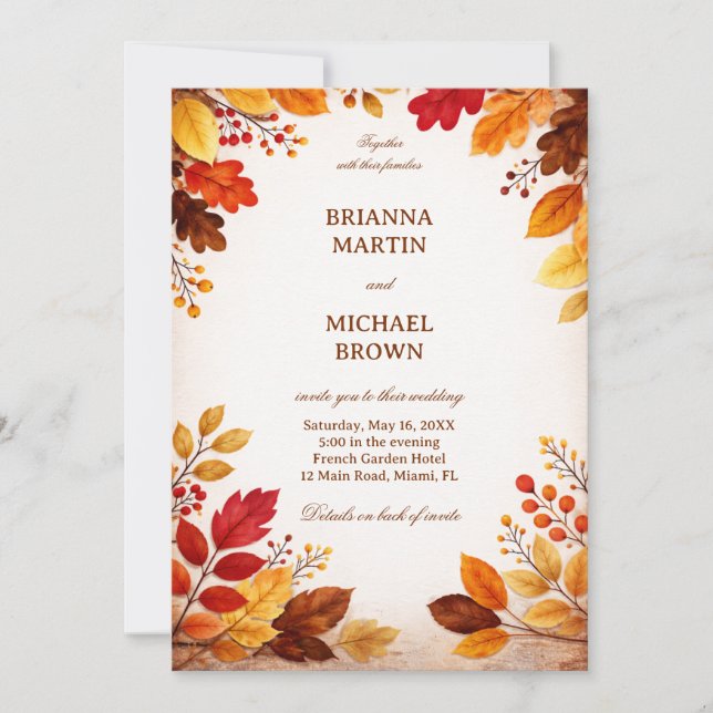 Invitación Autumn Leaves Warm Botanical (Anverso)