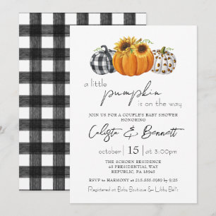 Invitación Autumn Little Pumpkin Sunflower Couple Baby Shower