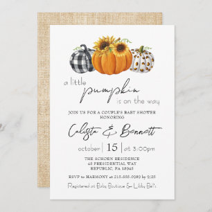 Invitación Autumn Little Pumpkin Sunflower Couple Baby Shower