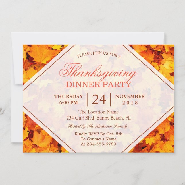 Invitación Autumn Maple Leaves Fiesta de la cena de Acción de (Anverso)
