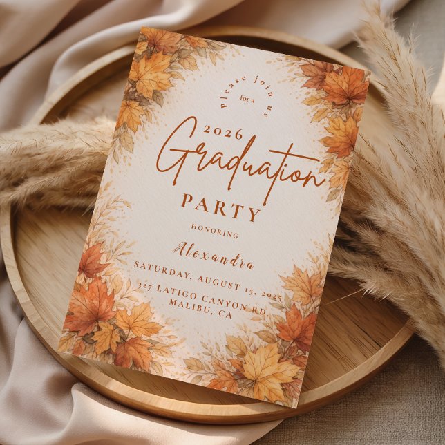 Invitación Autumn Maple Leaves Graduation Party (Subido por el creador)
