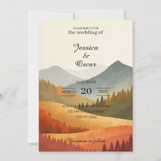 Invitación Autumn Mountain Watercolor Wedding Invitation