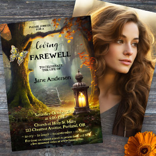 Invitación Autumn Path Lantern Foto Celebración de la vida