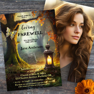Invitación Autumn Path Lantern Foto Celebración de la vida