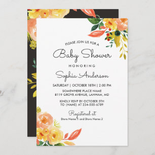Invitación Autumn Peach Floral Adorable Fall Baby Shower