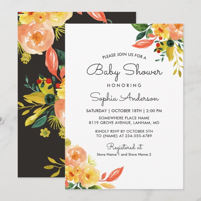 Invitación Autumn Peach Floral Adorable Fall Baby Shower (Anverso / Reverso)