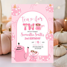 Autumn Pink Whimsical Retro Tea Chica Segundo Cump