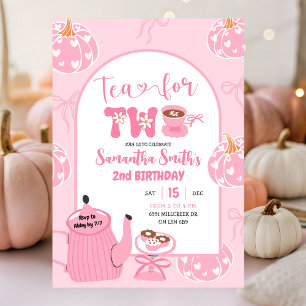 Invitación Autumn Pink Whimsical Retro Tea Chica Segundo Cump