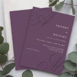 Invitación Autumn Plum Elegant Calligraphy Monograma Boda<br><div class="desc">Esta invitación nupcial única presenta un diseño minimalista moderno y sencillo con un elegante toque, y cuenta con hermosos monogramas de escritura caligráfica de la novia y el novio en esquinas alternas. Un diseño de texto limpio muestra los detalles de su boda con un aspecto clásico limpio con un fondo...</div>