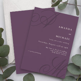 Invitación Autumn Plum Elegant Calligraphy Monograma Boda