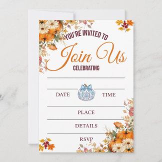 Invitación Autumn Pumpkin Floral Invitation