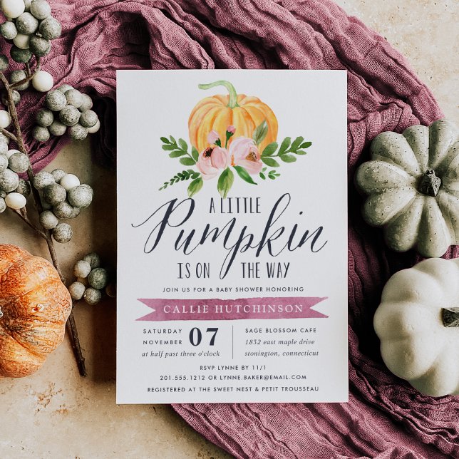 Invitación Autumn Pumpkin Pink Floral Baby Shower (Subido por el creador)