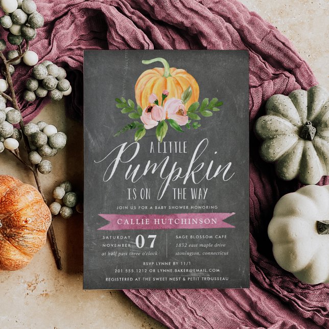 Invitación Autumn Pumpkin Pink Floral Baby Shower (Subido por el creador)