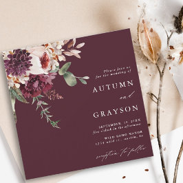 Invitación Autumn Romance Burgundy Watercolor Wedding Square