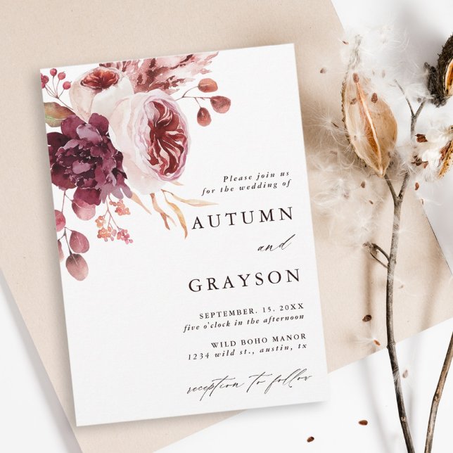 Invitación Autumn Romance Elegant Watercolor Floral Wedding (Subido por el creador)