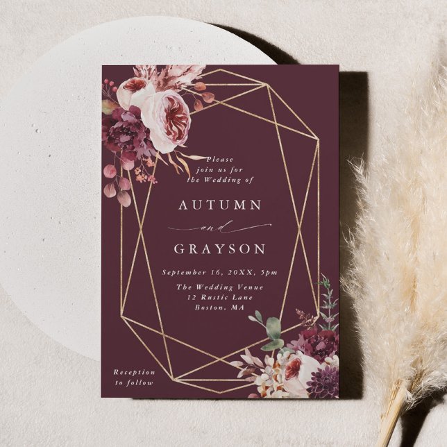 Invitación Autumn Romance Gold Geometric Watercolor Wedding (Subido por el creador)