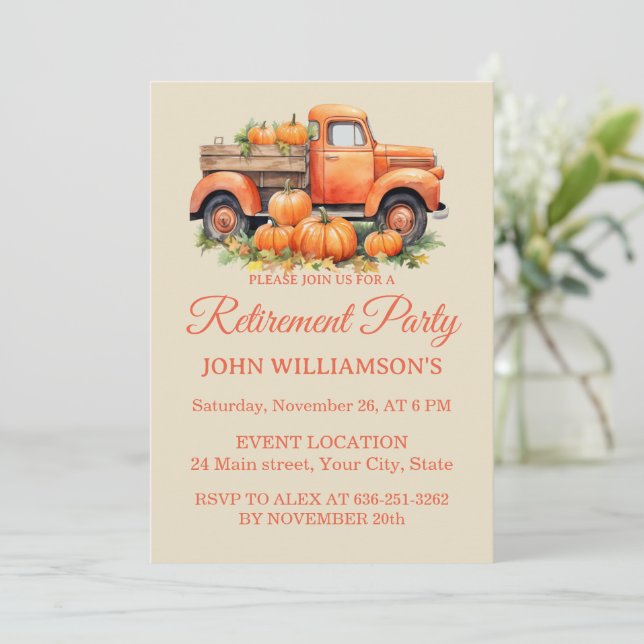 Invitación Autumn rustic watercolor fall retirement party (Anverso de pie)