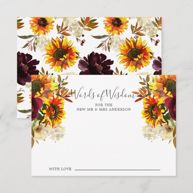 Invitación Autumn Sunflower Floral Words of Wisdom Card (Anverso / Reverso)