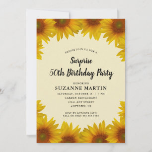 Invitación Autumn Sunflowers   Sorpresa 50.ª fiesta de cumple