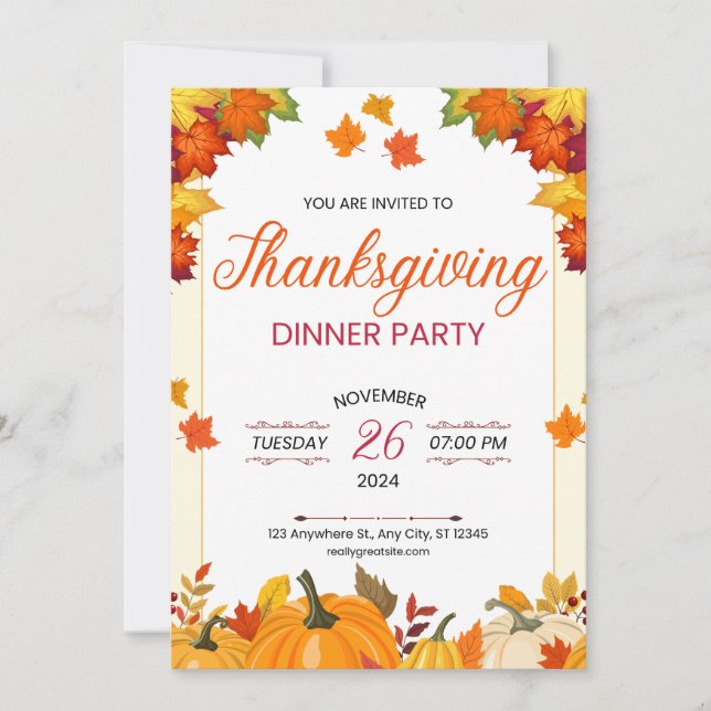 Invitación Autumn Thanksgiving Dinner Party Art (Anverso)