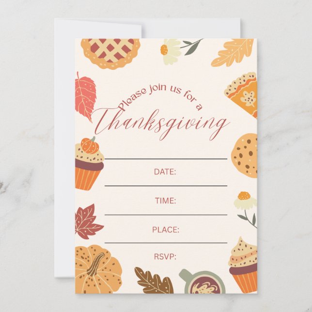 Invitación Autumn Thanksgiving Dinner Party Art (Anverso)