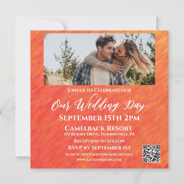 Invitación Autumn Vibes-Fall-Photo-Boda-código QR- (Anverso)