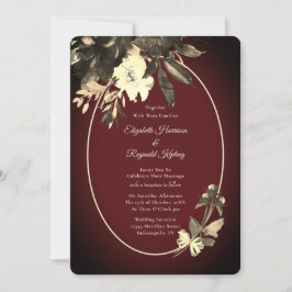 Invitación Autumn Watercolor Floral Burgundy Boda Rojo