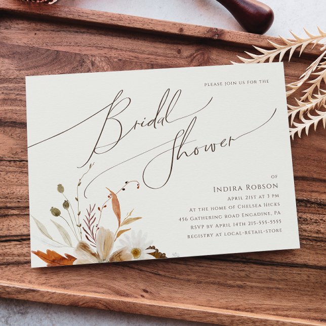 Invitación Autumn Wildflower Beige Horizontal Bridal Shower (Subido por el creador)