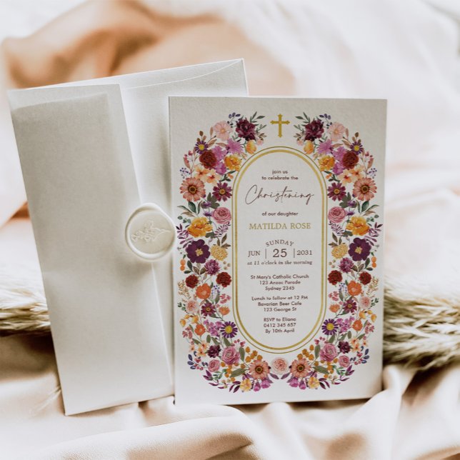 Invitación Autumn Wildflower Garden Wreath Christening (Subido por el creador)