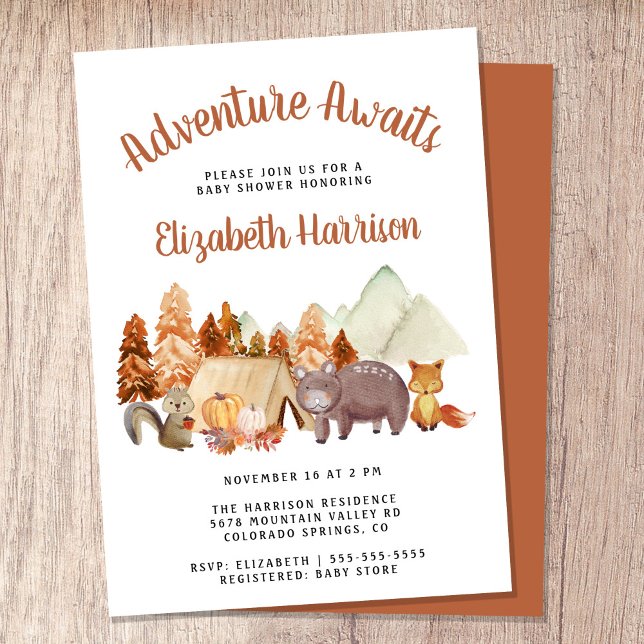 Invitación Autumn Woodland Animals Adventure Baby Shower (Embrace the adventure and celebrate the arrival of your little autumn baby!)